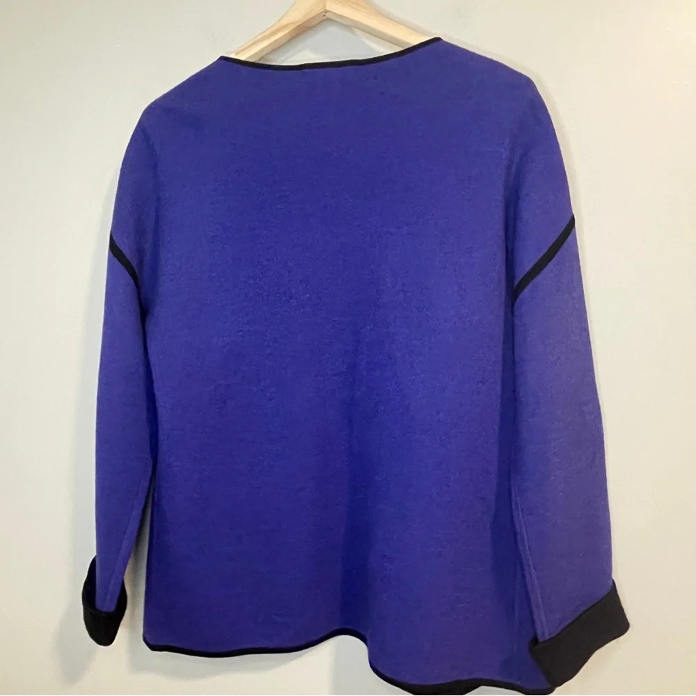 Sarah Spencer Wool Oen Cardigan Jacket in Deep Purple and Black - Picture 2 of 5